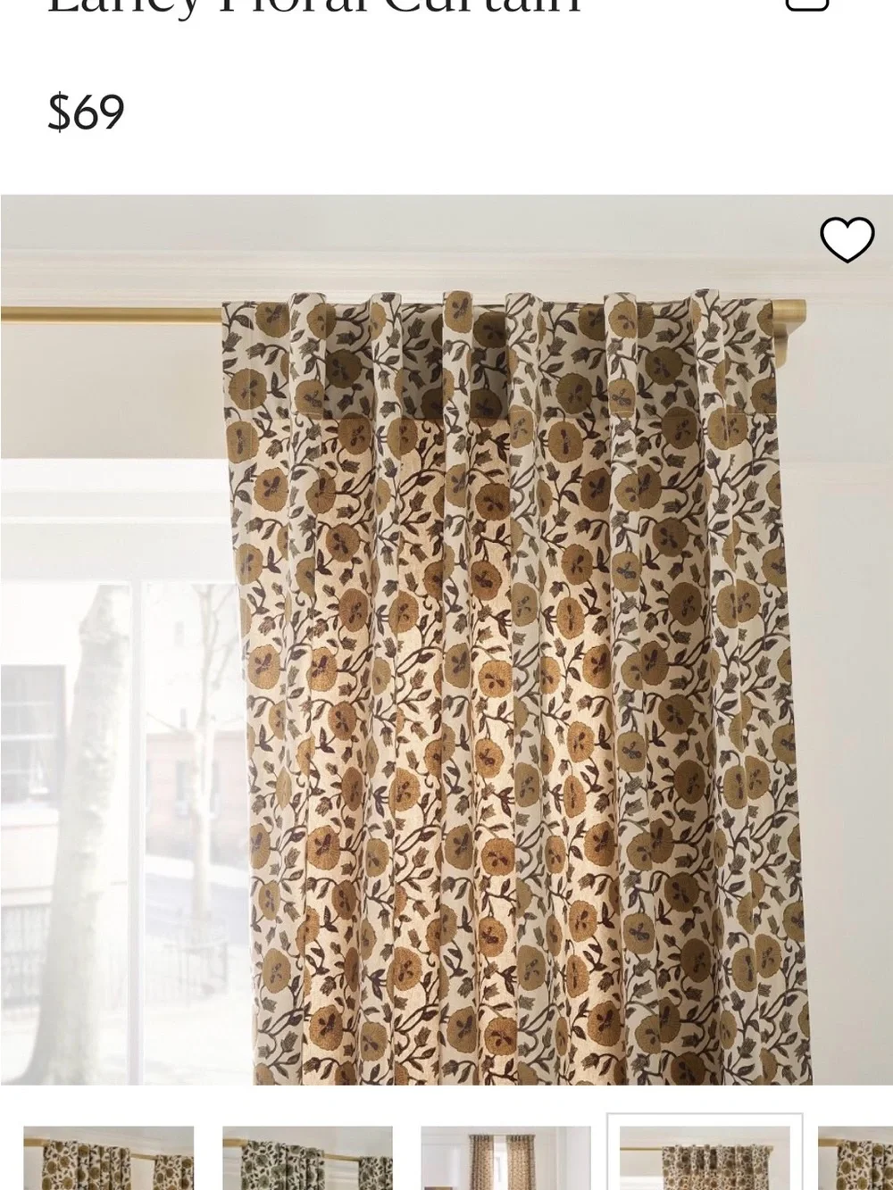 West Elm Laney Floral Cotton Curtain (one Panel) 48x84
